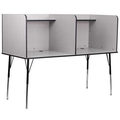 Flash Furniture MT-M6222-DBLSC-GRY-GG 70" W Nebula Gray Height Adjustable Double Study Carrel with Top Shelf
