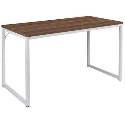 Flash Furniture GC-GF156-12-WAL-WH-GG 47&quot; W White Metal Frame Laminated Walnut Top with PVC Edging Computer Desk