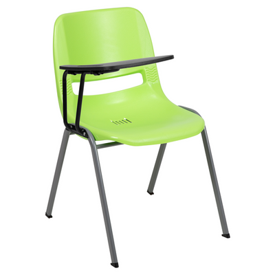 Flash Furniture RUT-EO1-GN-RTAB-GG 880 Lbs. Green Plastic Right Handed Tablet Arm Hercules Series Ergonomic Shell Chair