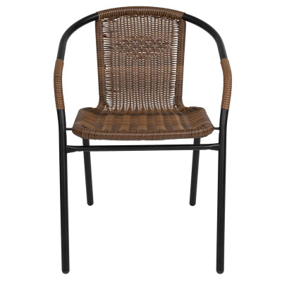 Flash Furniture 2-TLH-037-DK-BN-GG 352 Lbs. Medium Brown Ratan with Metal Frame Stack Chair