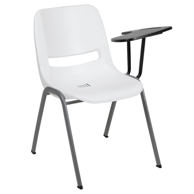Flash Furniture RUT-EO1-WH-LTAB-GG 880 Lbs. White Plastic Left Handed Tablet Arm Hercules Series Ergonomic Shell Chair