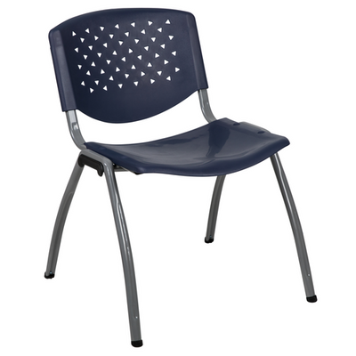 Flash Furniture RUT-F01A-NY-GG Navy Polypropylene Seat and Back Titanium Powder Coated Metal Frame Hercules Series Stacking Chair