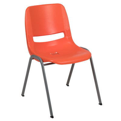 Flash Furniture RUT-EO1-OR-GG Orange Plastic Seat and Back Gray Powder Coated Metal Frame Hercules Series Ergonomic Shell Stacking Chair