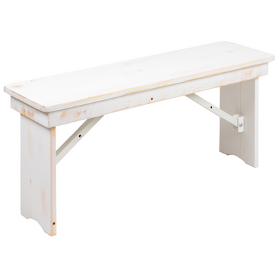 Flash Furniture XA-B-40X12-WH-GG 40" W Antique White Stained Wood Hercules Series Folding Rustic Farm Bench