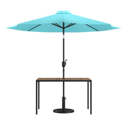 Flash Furniture XU-DG-UH3048-UB19BTL-GG 48" W x 30" D Rectangular with Teal Umbrella Patio Dining Table Set