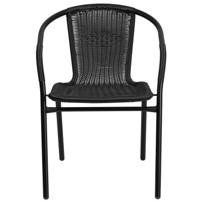 Flash Furniture 2-TLH-037-BK-GG 352 Lbs. Black Ratan with Metal Frame Stack Chair