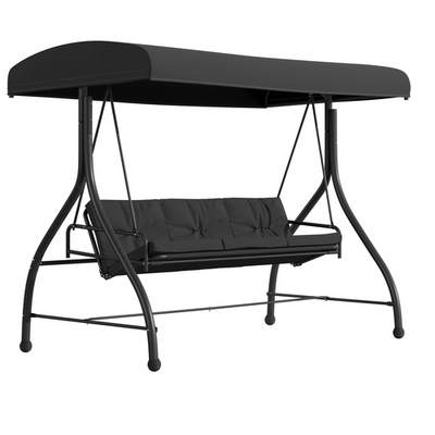 Flash Furniture TLH-007-BK-GG 800 Lbs. Black Standalone Steel Frame 3-Seat Patio Swing Canopy Hammock