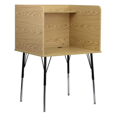 Flash Furniture MT-M6221-SGLSC-OAK-GG 35.75" Oak Height Adjustable Study Carrel with Top Shelf