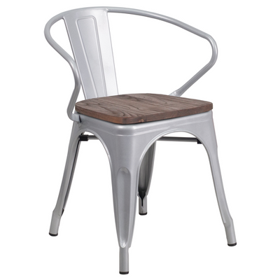 Flash Furniture CH-31270-SIL-WD-GG 500 Lbs. Silver Galvanized Steel with Textured Wood Seat Armchair