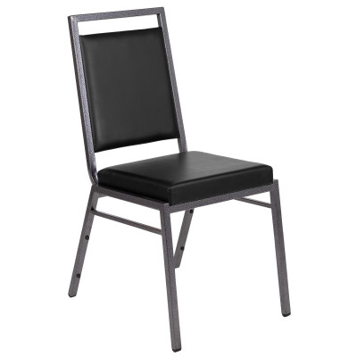 Flash Furniture FD-LUX-SIL-BK-V-GG Black Vinyl Upholstered Back and Seat Hercules Series Stacking Chair
