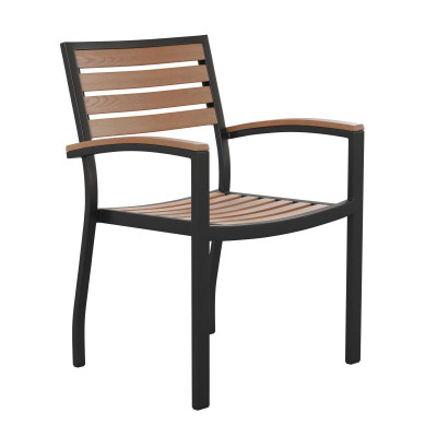 Flash Furniture 2-XU-DG-HW6006-GG Mortise and Tenon Style with Metal Wood Screw Reinforcements Wood Back and Seat Rustic Walnut Finish Stackable Faux Teak Side Chair