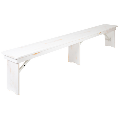Flash Furniture XA-B-96X12-L-WH-GG 96" W Antique White Stained Wood Hercules Series Folding Rustic Farm Bench