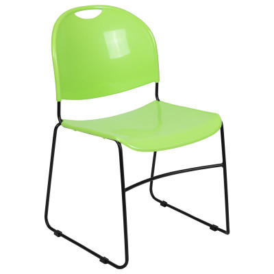 Flash Furniture RUT-188-GN-GG Green Polypropylene Seat and Back Black Powder Coated Metal Sled Base Frame Hercules Series Ultra Compact Stacking Chair
