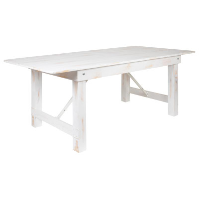 Flash Furniture XA-F-84X40-WH-GG 84" W Antique Rustic White Plank Top Solid Pine Hercules Series Farm Table