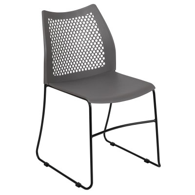 Flash Furniture RUT-498A-GY-GG Gray Plastic Seat and Back Black Powder Coated Metal Sled Base Frame Hercules Series Stacking Chair