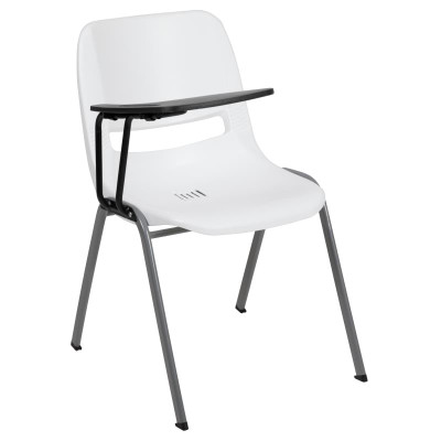 Flash Furniture RUT-EO1-WH-RTAB-GG 880 Lbs. White Plastic Right Handed Tablet Arm Hercules Series Ergonomic Shell Chair