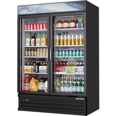 Everest Refrigeration EMSGR48B 50 Cu. Ft. Two-Section Reach-In Glass Door Merchandiser Refrigerator - 115 Volts