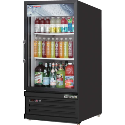 Everest Refrigeration EMGR8B 24" W White Coated Steel Interior One Section Reach-In Glass Door Merchandiser Refrigerator - 115 Volts