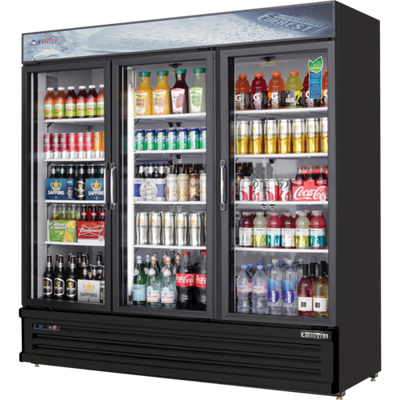 Everest Refrigeration EMSGR69B 72.88" W 3-Sections Reach-In Glass Door Merchandiser Refrigerator - 115 Volts