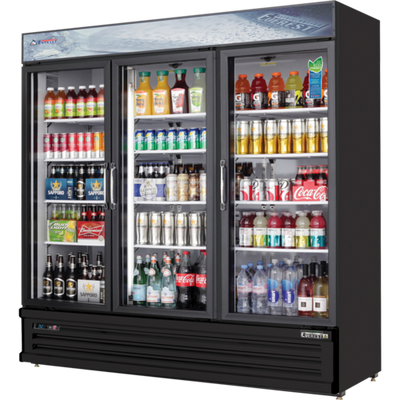 Everest Refrigeration EMSGR69B 72.88" W 3-Sections Reach-In Glass Door Merchandiser Refrigerator - 115 Volts