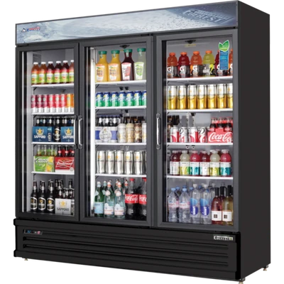 Everest Refrigeration EMSGR69B 72.88" W 3-Sections Reach-In Glass Door Merchandiser Refrigerator - 115 Volts