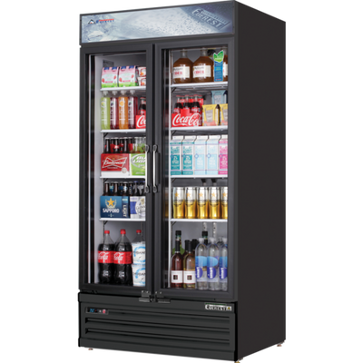 Everest Refrigeration EMSGR33B 36 Cu. Ft. Black Coated Steel 2 Sections Reach-In Glass Door Merchandiser Refrigerator - 115 Volts