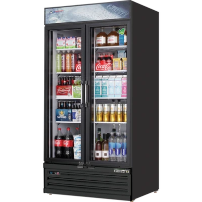 Everest Refrigeration EMSGR33B 36 Cu. Ft. Black Coated Steel 2 Sections Reach-In Glass Door Merchandiser Refrigerator - 115 Volts