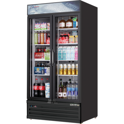 Everest Refrigeration EMSGR33B 36 Cu. Ft. Black Coated Steel 2 Sections Reach-In Glass Door Merchandiser Refrigerator - 115 Volts