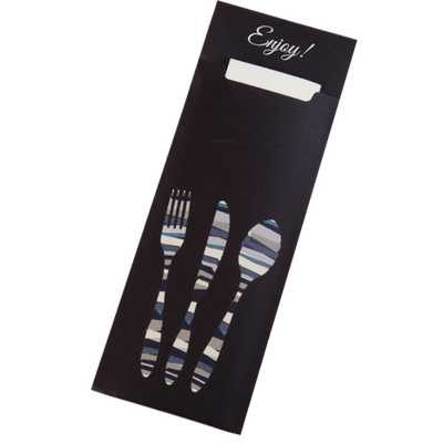 Dinex DXCTCADL1003 13" x 16" Black Paper Sleeve with Flap Cutlery Caddy