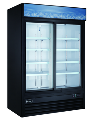 SABA SM-45RS 45 Cu. Ft. Black Coated Steel Sliding 2 Doors Reach-In Refrigerator Merchandiser - 115 Volts