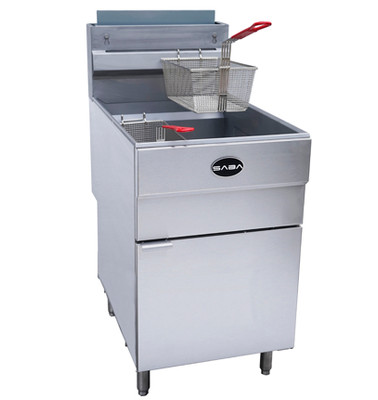 SABA GF85N 75 Lbs. Stainless Steel Tube Type Natural Gas Floor Model Value Series Fryer - 150,000 BTU