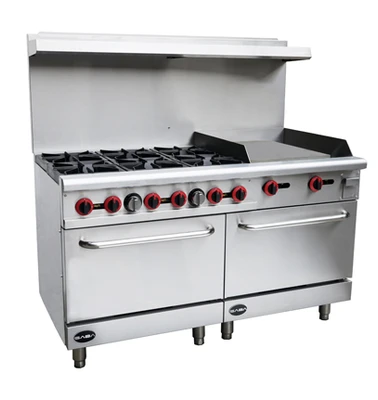 SABA GR60-G24 60" W Stainless Steel Gas Thermostat (2) Standard Ovens Restaurant Range - 278,000 BTU