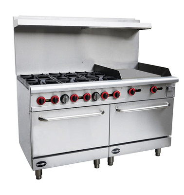 SABA GR60-G24 60" W Stainless Steel Gas Thermostat (2) Standard Ovens Restaurant Range - 278,000 BTU
