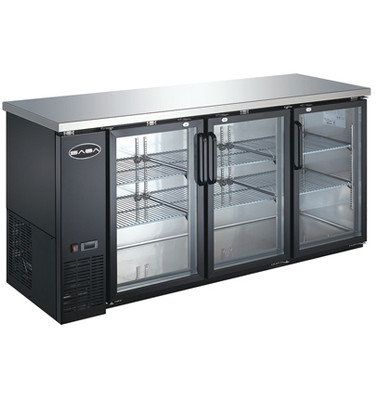 SABA SBB-24-72G 72.75" W Black Stainless Steel Glass Door Back Bar Cooler - 115 Volts