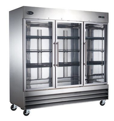 SABA S-72RG 72 Cu. Ft. Stainless Steel 3-Section Reach-In Refrigerator Merchandiser - 115 Volts