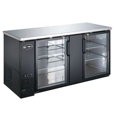 SABA SBB-27-69G 90.38" W Black Stainless Steel Glass Door Back Bar Cooler - 115 Volts