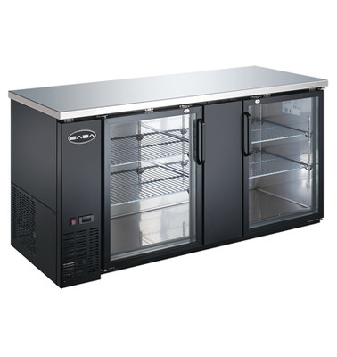 SABA SBB-27-69G 90.38" W Black Stainless Steel Glass Door Back Bar Cooler - 115 Volts