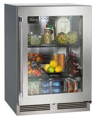 Perlick HC24RS-SG-STK 5.3 Cu. Ft. Black Stainless Steel and Galvanized Exterior Glass Door Undercounter Refrigerator - 115 Volts