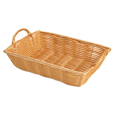 Thunder Group PLBN1208T 3" H x 12" W x 8" D Natural Tan Polypropylene Handwoven Rectangular Basket with Handles
