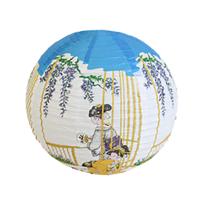 Thunder Group HL36-2 16" Dia. Red Paper Round Samurai Painting Japanese Cochin Lantern