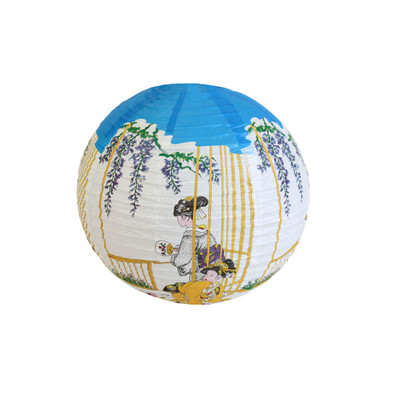Thunder Group HL36-2 16" Dia. Red Paper Round Samurai Painting Japanese Cochin Lantern