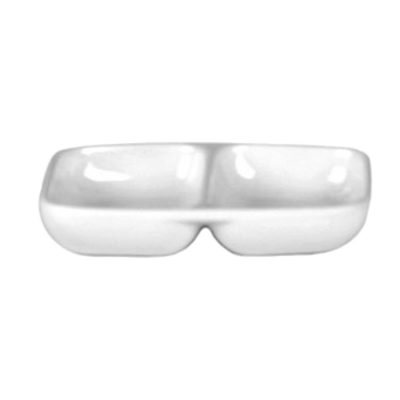 Thunder Group 1102TW 2 Oz. Imperial White Melamine 2-Wells Rectangular Twin Sauce Dish