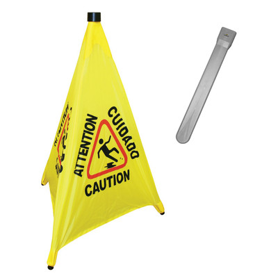 Thunder Group PLFCS332 31" H Yellow Plastic Triangle Pop-Up Safety Cone