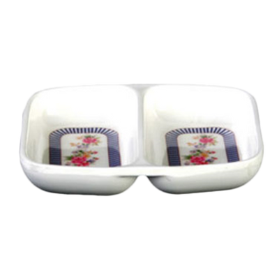 Thunder Group 1102AR 2 Oz. Melamine 2-Wells Rose Rectangular Twin Sauce Dish