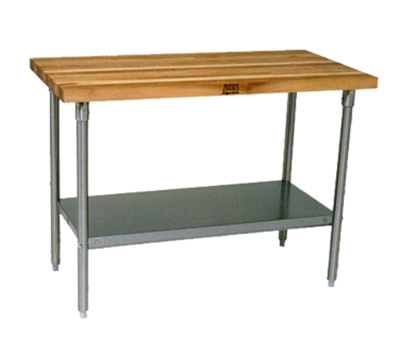 John Boos SNS02-X 48" W Wood Top Work Table with Undershelf and Stainless Steel Base