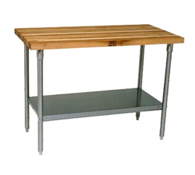 John Boos SNS02-X 48" W Wood Top Work Table with Undershelf and Stainless Steel Base