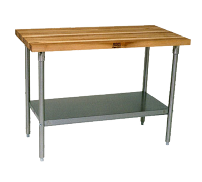 John Boos SNS02-X 48" W Wood Top Work Table with Undershelf and Stainless Steel Base
