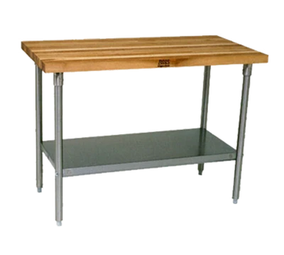 John Boos SNS03-X 60" W Wood Top Work Table with Undershelf and Stainless Steel Base