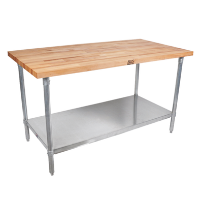 John Boos JNS02-X 48" W Wood Top Work Table with Undershelf and Galvanized Base