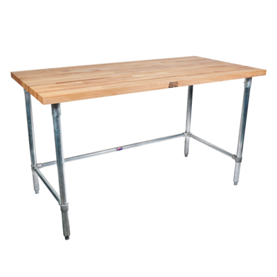 John Boos SNB05-X 96" W Wood Top Open with Side and Rear Crossrails Work Table